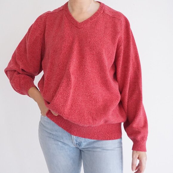 Vintage Tabi International Sweater Red Cotton Knit Minimalist Quiet Luxury S - Picture 1 of 8